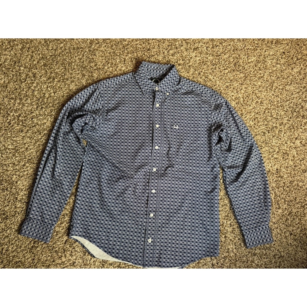 Cinch Button Down Shirt Mens XS Blue Geometric Short Sleeve MTW1862022 Stretch